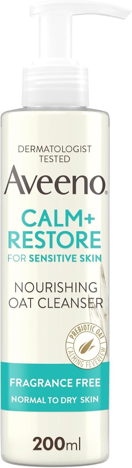 AVEENO Face CALM+RESTORE Nourishing Oat Cleanser (1x 200ml), Non-Foaming Face Care, Gentle Cleanser with Prebiotic Oat and Calming Feverfew, Helps Preserve Skin's Barrier, For Sensitive Skin Halalzen