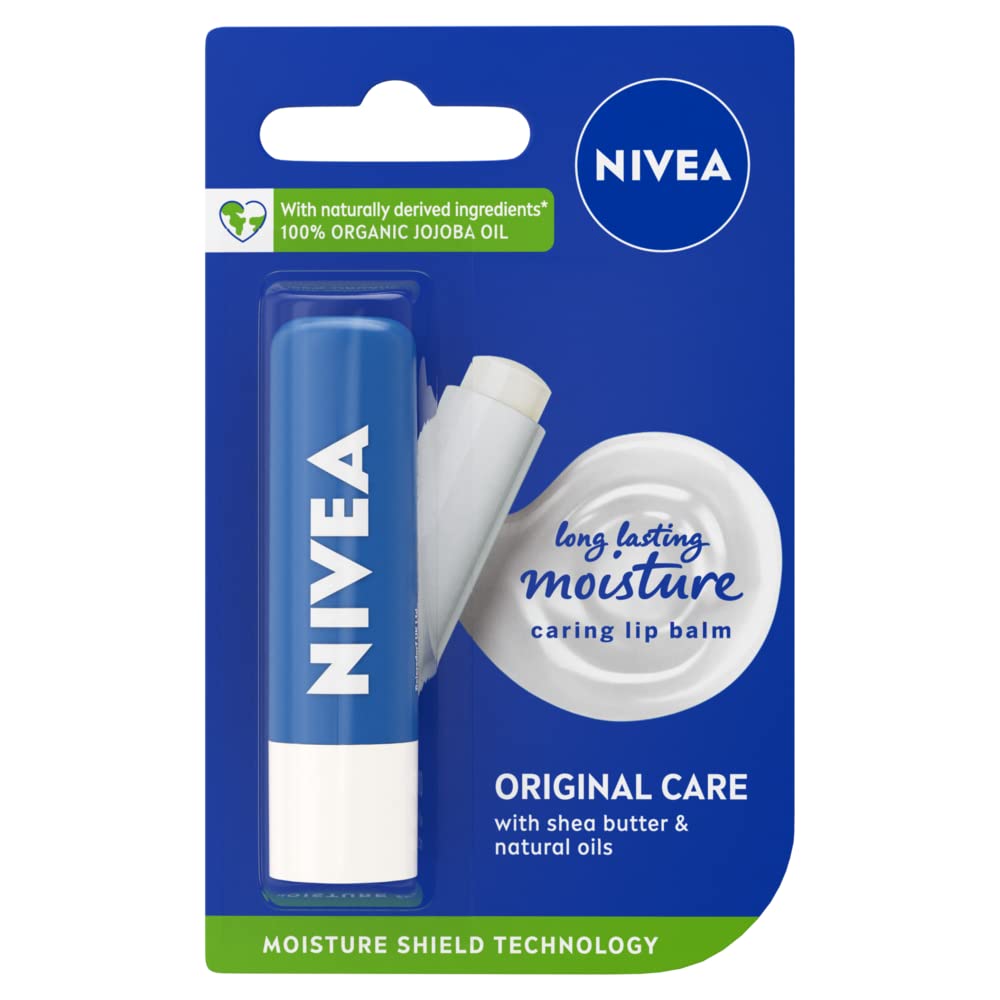 NIVEA Lip Balm Original Care Pack of 6 (6 x 4.8g) Protective Lip Moisturiser with Shea Butter and Natural Oils, Caring Lip Balm for 24h Moisture Care, Lip Care with Melt-In Formula