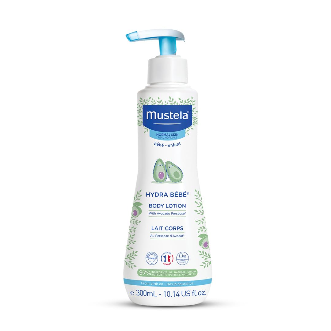 Mustela - Hydra Bébé Body Lotion – Long-Lasting Moisturiser for Baby and Children's Delicate Skin, Non-Greasy, Fast-Absorbing Baby Care formula with Avocado Perseose, Sunflower Oil and Beeswax - 300ml
