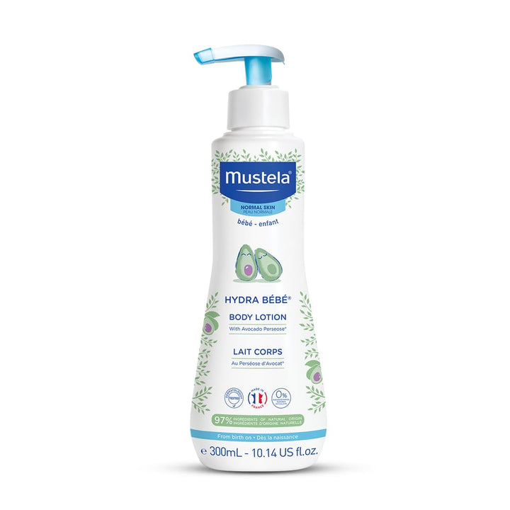 Mustela - Hydra Bébé Body Lotion – Long-Lasting Moisturiser for Baby and Children's Delicate Skin, Non-Greasy, Fast-Absorbing Baby Care formula with Avocado Perseose, Sunflower Oil and Beeswax - 300ml Halalzen