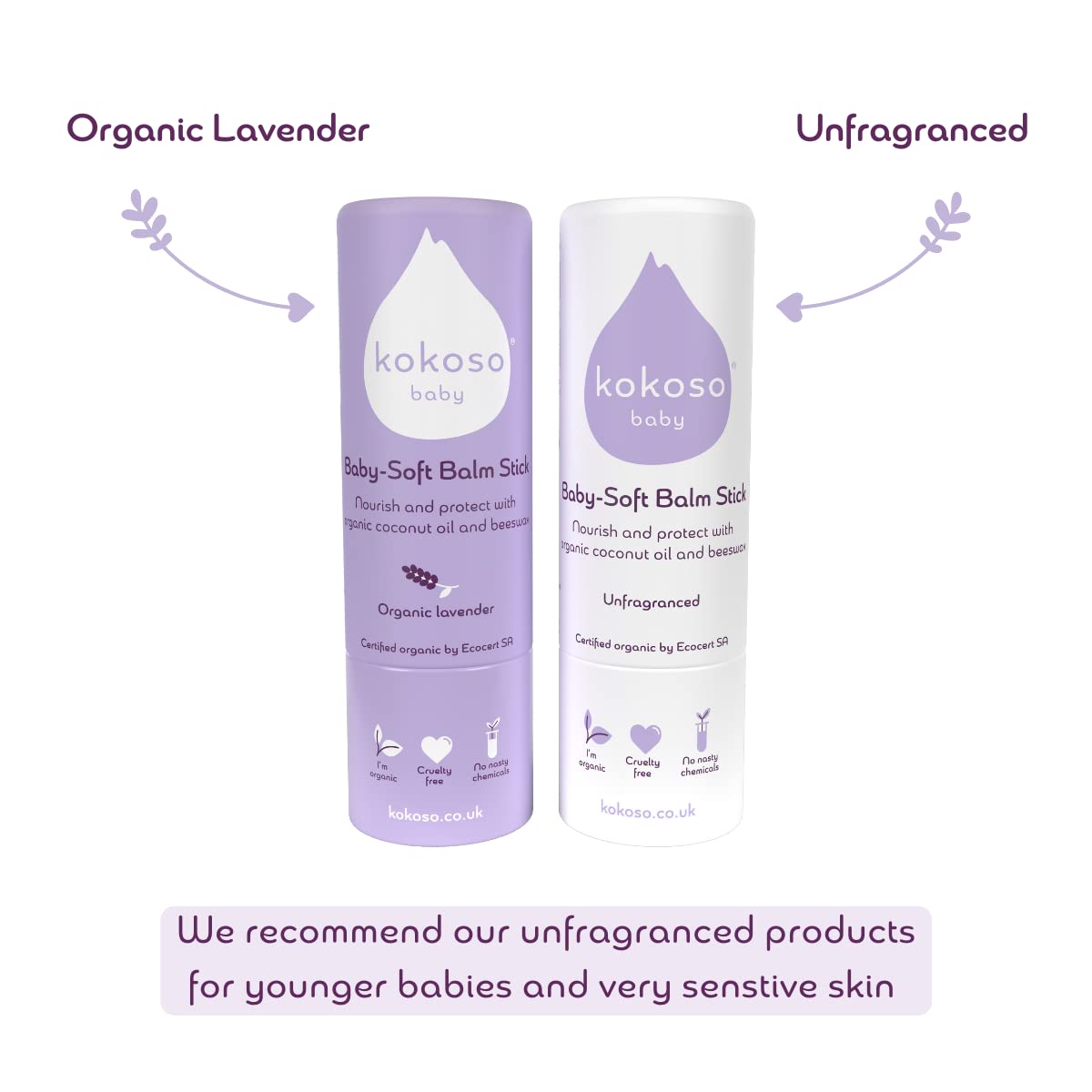 Kokoso Baby Soft Balm Stick, Organic Lavender, Great for Dry Hands, Sore Lips and Chapped Cheeks, Protects Dribbly Chins and Soothes Dribble Rash, 100% Natural & Organic Ingredients, 13g Halalzen