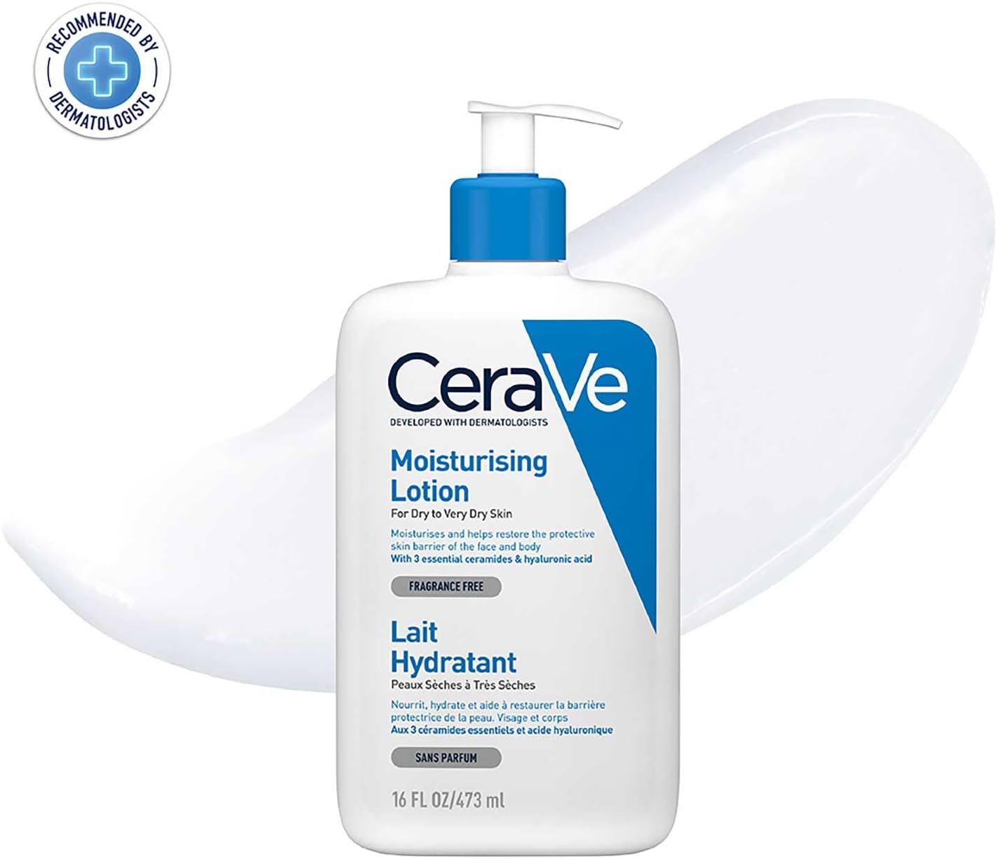CeraVe Moisturising Lotion, for normal to very dry skin, Enriched with 3 Essential Ceramides, Hyaluronic Acid and MVe technology, CeraVe face moisturiser, Daily Hydrating Moisturiser, 473ml