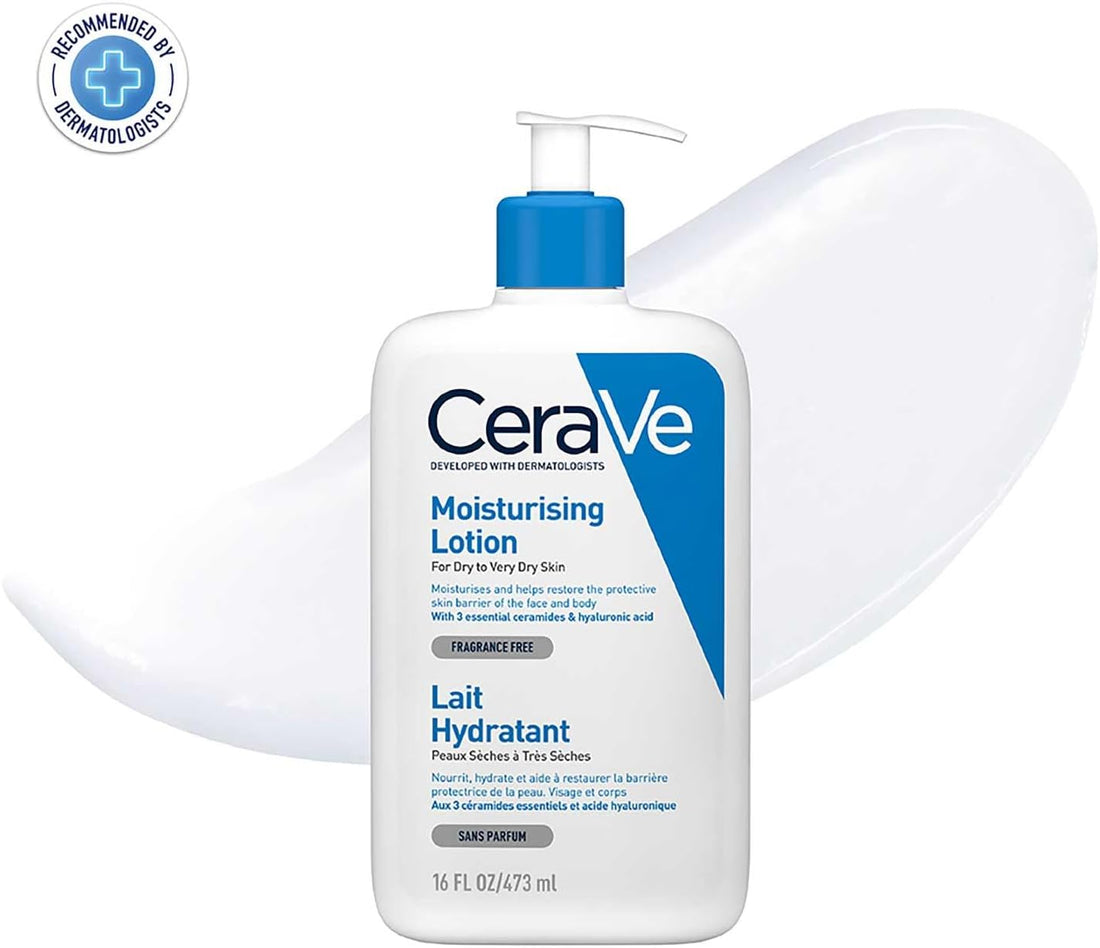 CeraVe Moisturising Lotion, for normal to very dry skin, Enriched with 3 Essential Ceramides, Hyaluronic Acid and MVe technology, CeraVe face moisturiser, Daily Hydrating Moisturiser, 473ml