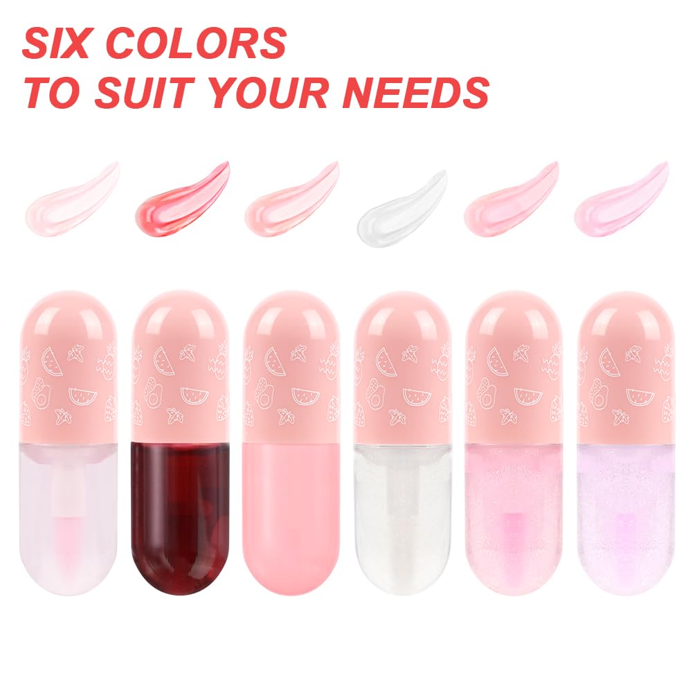 AOOWU 6 Pcs Hydrating Lip Oil Set, Fruit-Flavored Plumping Lip Oil, Long Lasting Lip Glow Balm Lip Care, Transparent Moisturizing No-Sticky Lip Gloss(Peaches,Orange,Avocado,Strawberry,Grape,Cherry)8ML