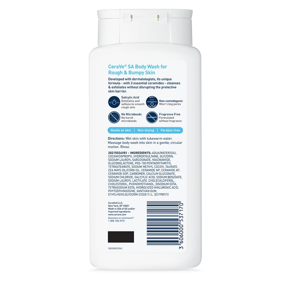 CeraVe Body Wash with Salicylic Acid, Fragrance Free Body Wash to Exfoliate Rough and Bumpy Skin, Allergy Tested, 10 Ounce Halalzen