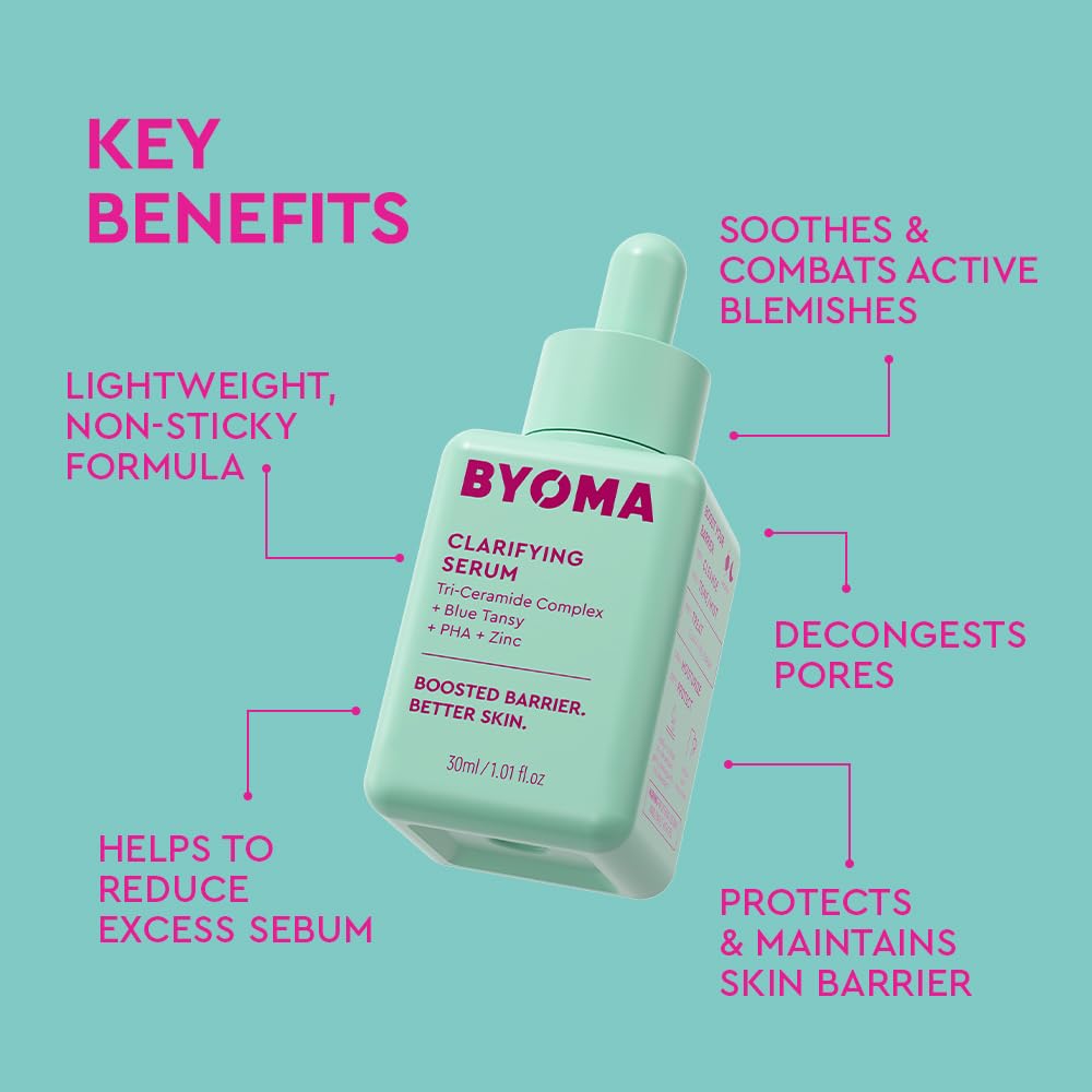 BYOMA Clarifying Serum (30ml) Barrier Repair Facial Serum for Acne Prone Skin, with Ceramides, Blue Tansy, PHA and Zinc for a Balanced and Healthy Skin