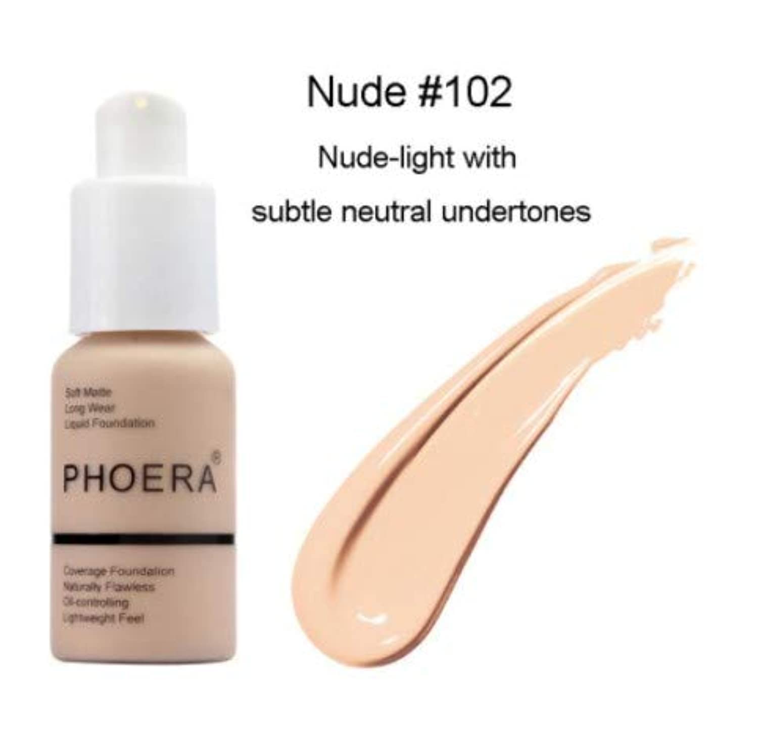 Aquapurity Phoera® Full Coverage Foundation Soft Matte Oil Control Concealer 30ml Long Lasting Flawless Cream Smooth (102 NUDE) Halalzen