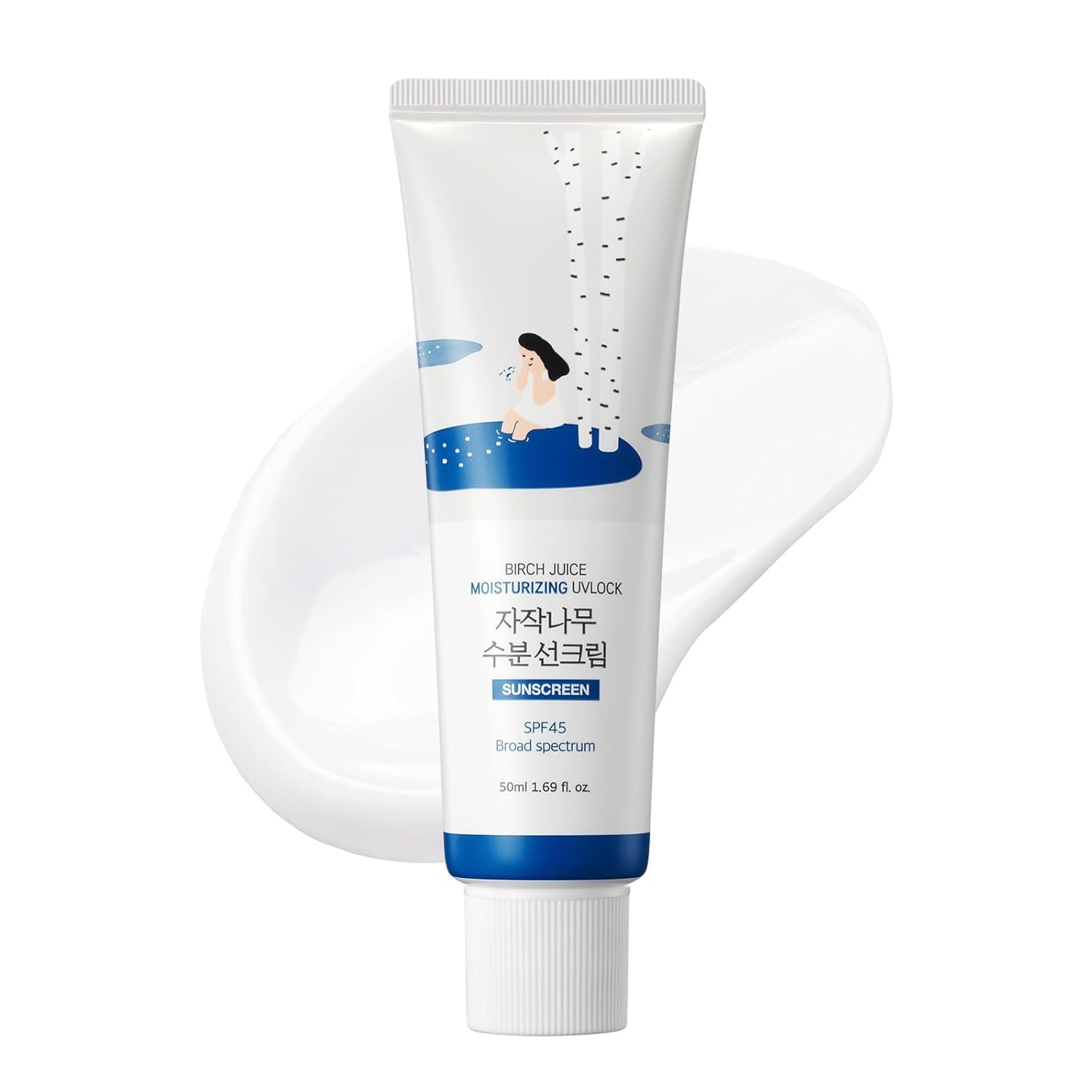 ROUND LAB Birch Juice Moisturizing Sunscreen SPF 50, Hydrating Lotion-like Lightweight Glow Sunscreen for Sensitive Skin, No White Cast, Fragrance-Free, Protector Solar, Korean Sunscreen, 50ml