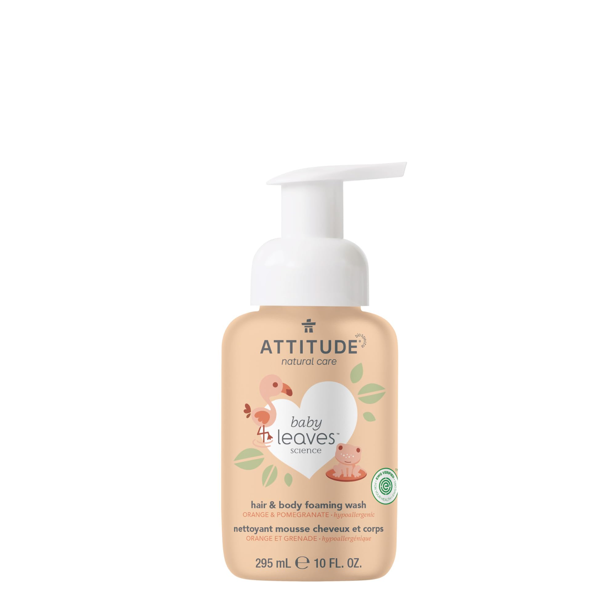 ATTITUDE 2-in-1 Hair and Body Foaming Baby Wash, EWG Verified Shampoo Soap, Dermatologically Tested, Made with Naturally Derived Ingredients, Vegan, Unscented, 295 mL