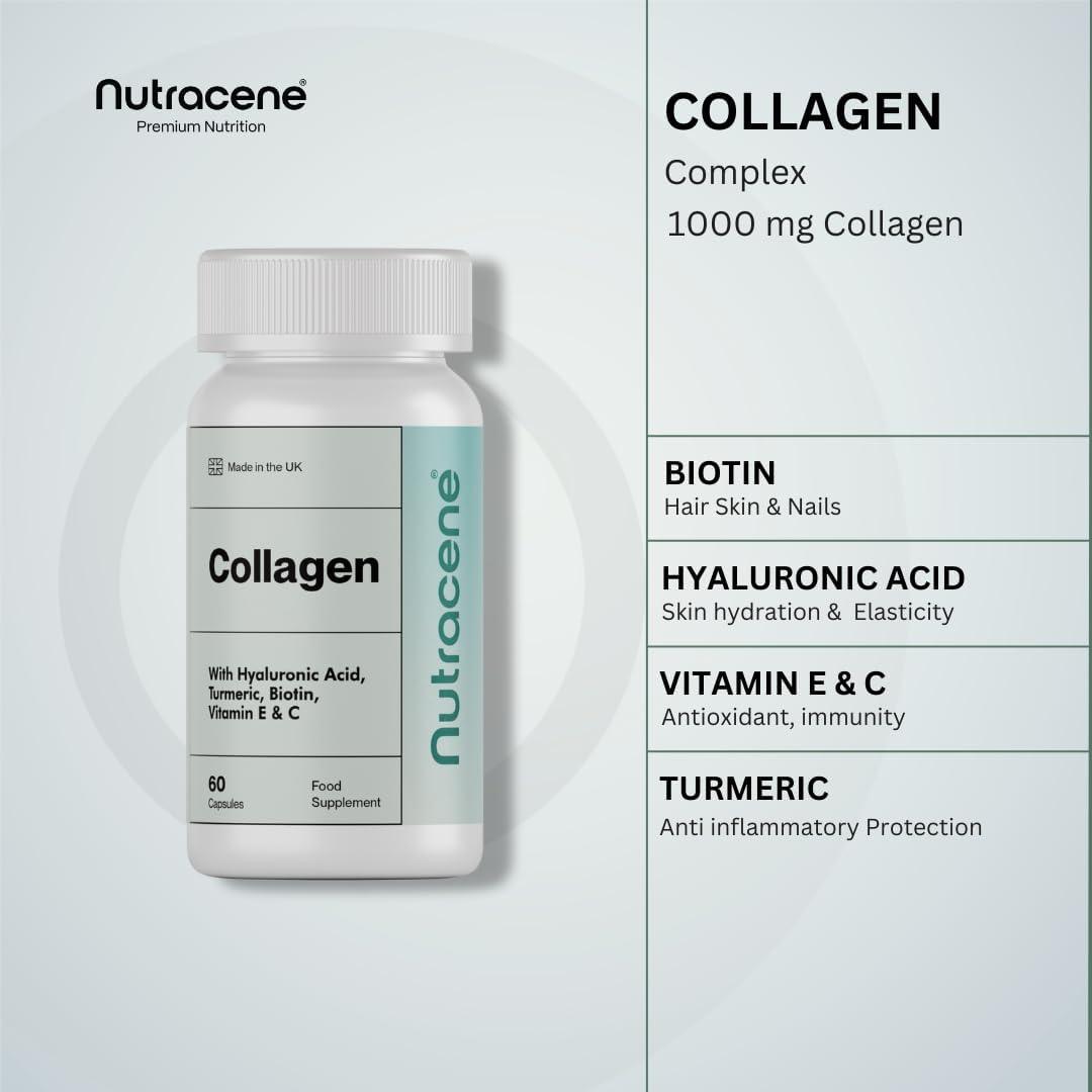Premium Collagen Complex with Biotin, Hyaluronic Acid, Vitamin E, C & Turmeric | Made in the UK to GMP Standards | Advanced Beauty Support for Skin, Hair & Nails | 60 Capsules