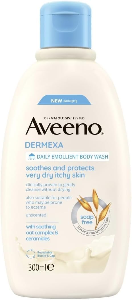 Aveeno Dermexa Daily Emollient Body Wash, Gently cleanses and Soothes, For Very Dry Itchy Also Eczema Prone Skin, 300 ml(Packaging may vary) Halalzen