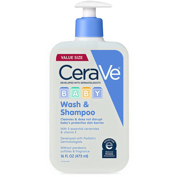 CeraVe Baby Wash & Shampoo, 2-in-1 Tear-Free for Skin Hair Fragrance, Paraben, Dye, Phthalates Sulfate Free Bath, Soap with Vitamin E 16 Ounce Halalzen