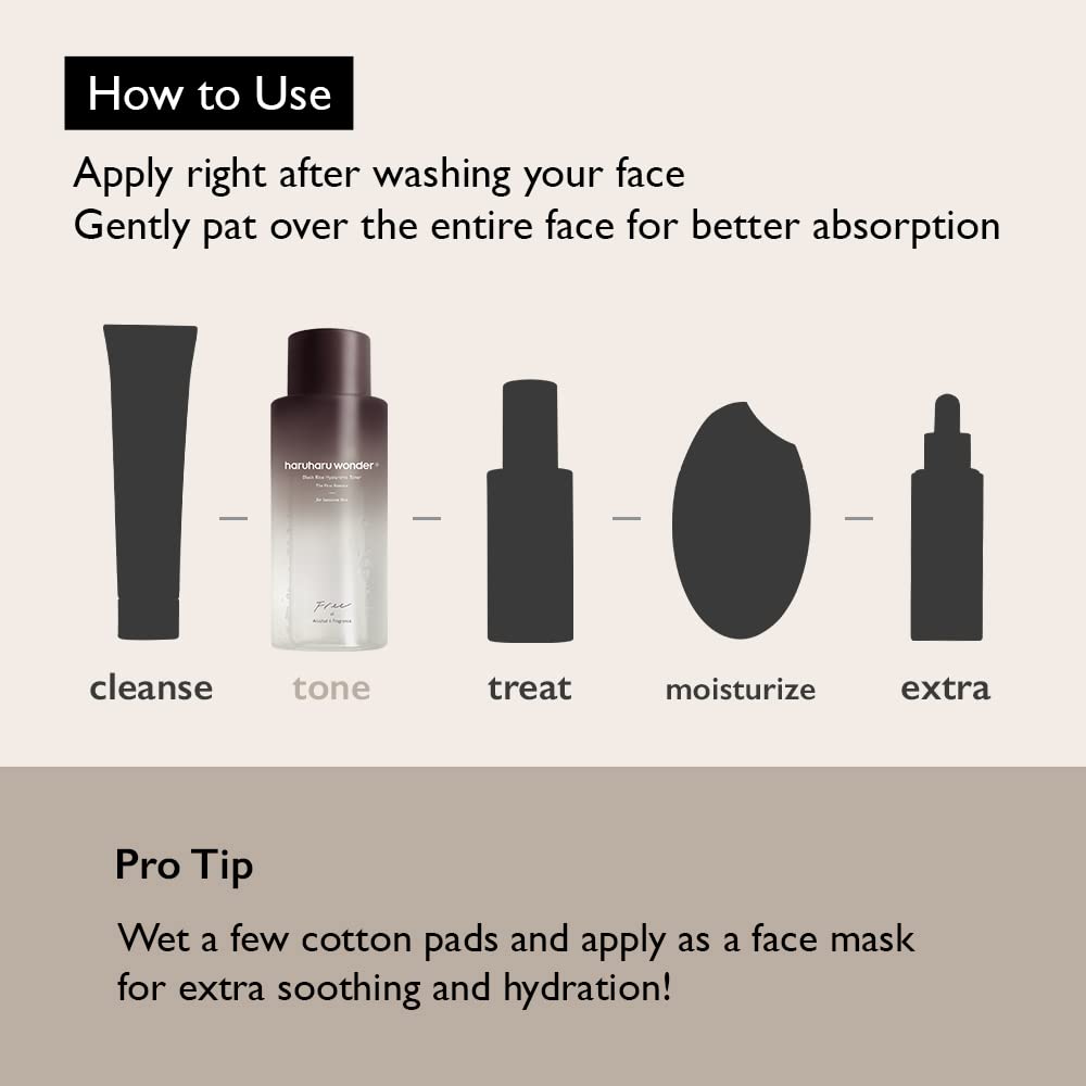 haruharu Wonder Black Rice Hyaluronic Toner for Sensitive Skin, Alcohol Free, Fragrance Free, Deep Hydration, Glass Skin, Korean Skincare, Vegan, Cruelty-Free, 300ml