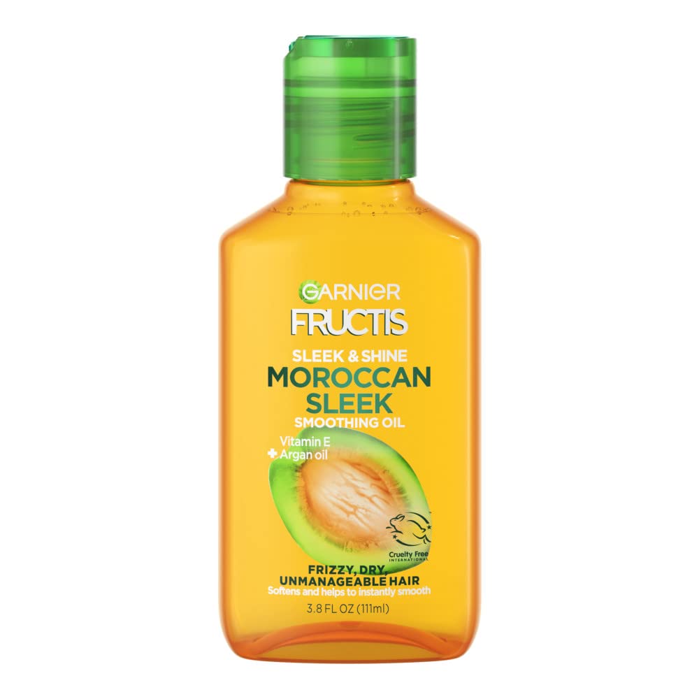 Garnier Fructis Sleek & Shine Moroccan Sleek Smoothing Oil for Frizzy, Dry Hair, Argan Oil, 3.75 Fl Oz, 2 Count (Packaging May Vary) Halalzen