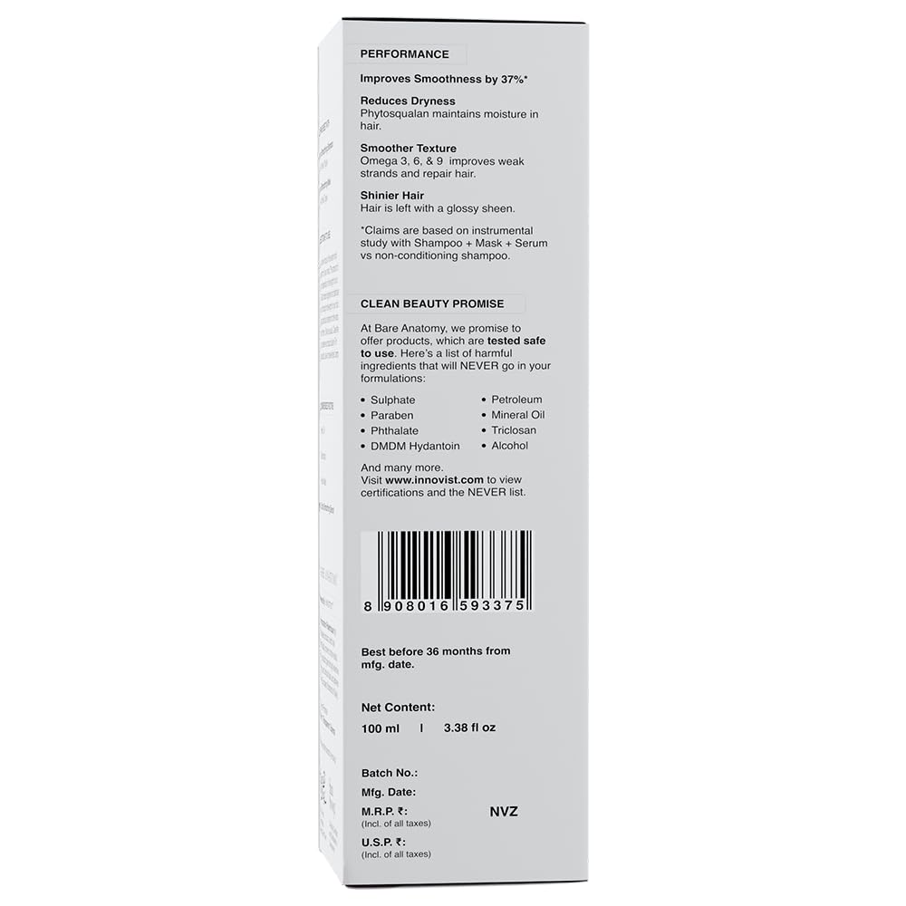 Bare Anatomy Ultra Smoothing Hair Serum Powered By Carbohydrate Complex & Niacinamide | Serum for Smooth & Shiny Hair | For Dry & Frizzy Hair | Women & Men | 100 ml Halalzen