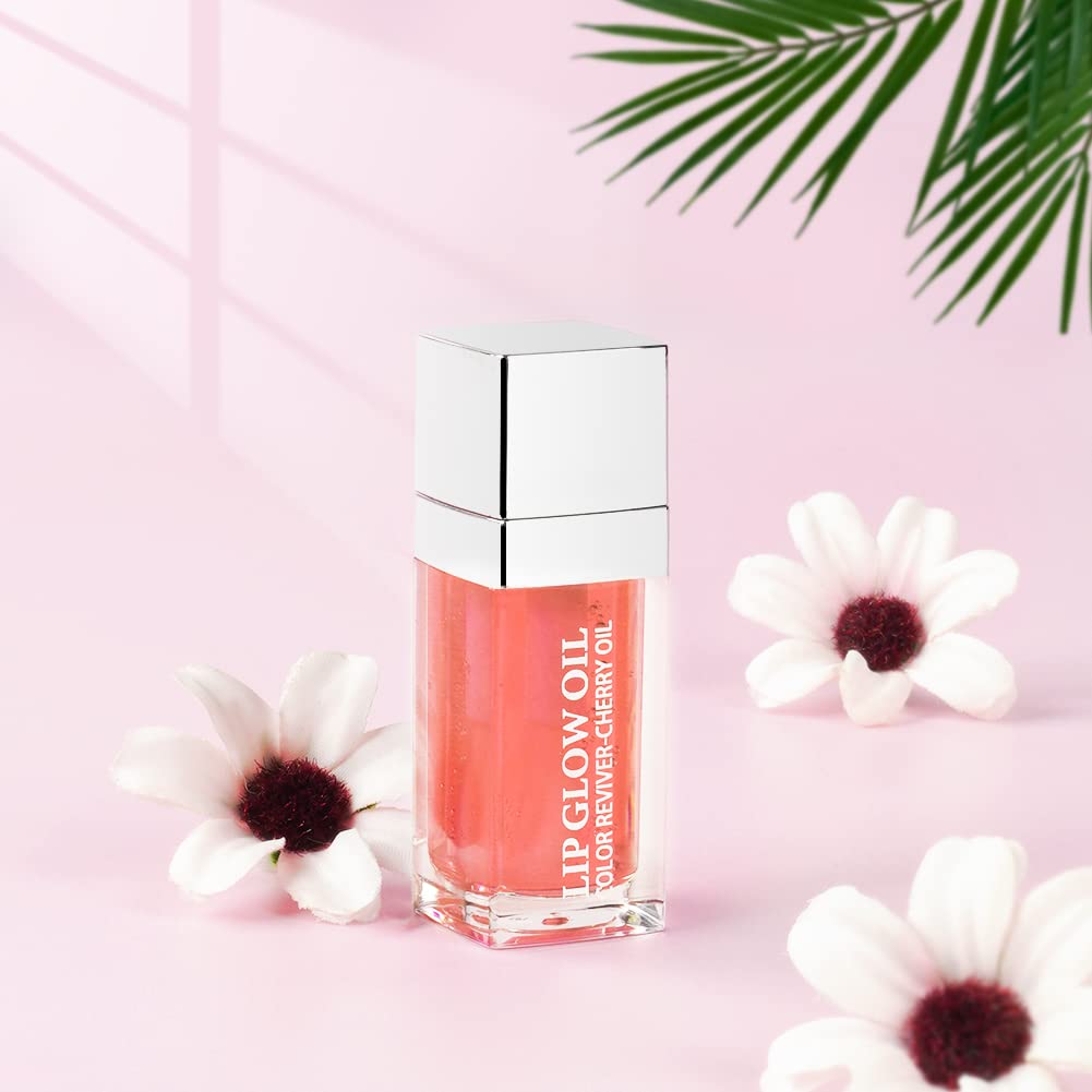 AOOWU Plumping Lip Oil Tinted, Moisturizing Long Lasting Nourishing Lip, Hydrating Gloss Tint Lipstick for Women, Glitter Shine Liquid Lipstick, Glaze Makeup Cosmetic, 015 - Cherry red, Pack of 1