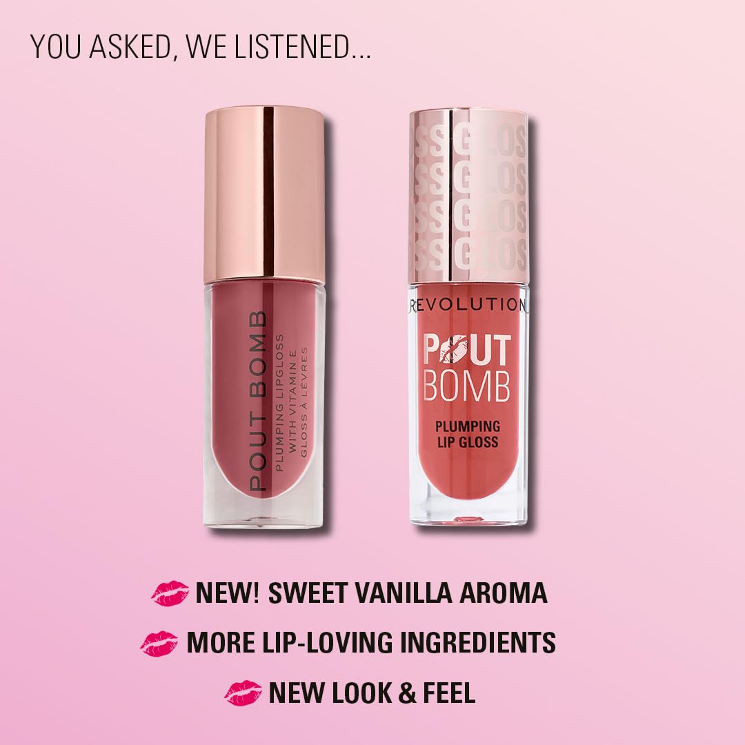 Revolution Beauty, Pout Bomb Plumping Lip Gloss, High-Shine for Glossy, Fuller & Plump Lips with Hyaluronic Acid & Peptides, Vegan & Cruelty-Free, Sheer Milky Nude Halalzen