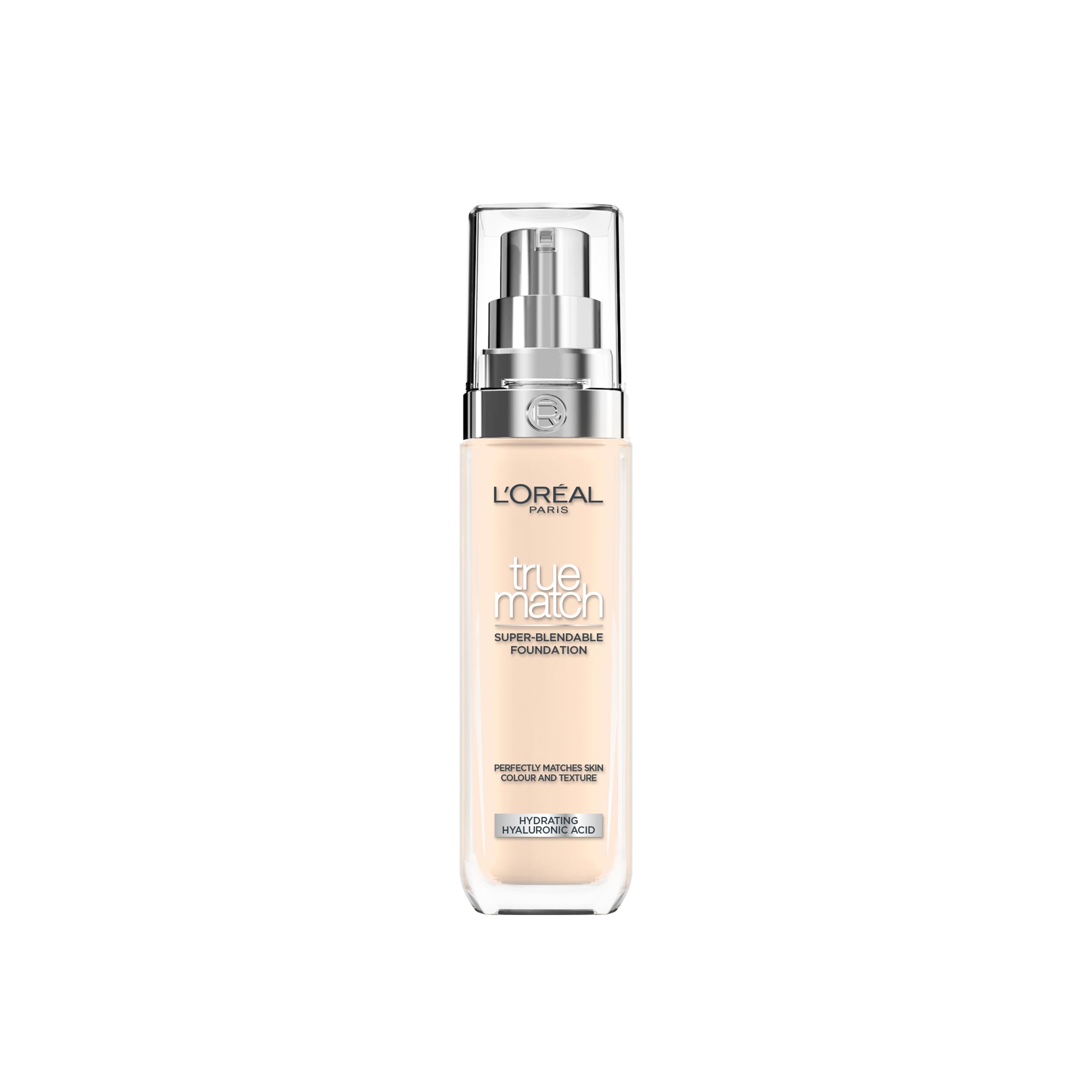 L'Oréal Paris Foundation for Face, Skincare Infused with Hyaluronic Acid, True Match Hydrating Liquid Foundation for All Skin Tones, SPF 16, 1N Ivory, 30 ml Halalzen
