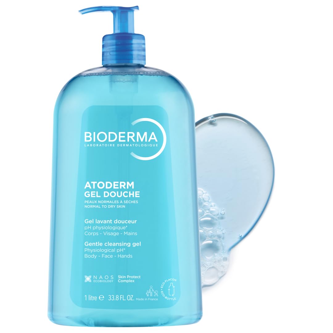 Bioderma Atoderm Shower Gel - Body Wash for Normal, Dry & Sensitive Skin, Gentle Cleanser that Softens & Protects Skin, Soap Free, Subtle Fragrance - 1L