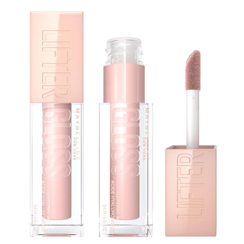 Maybelline Lifter Gloss, Hydrating Lip Gloss with Hyaluronic Acid, 002 Ice (Light Pink), Creates Fuller-Looking, Shiny, Moisturised and Plumped Lips. Non-sticky Halalzen