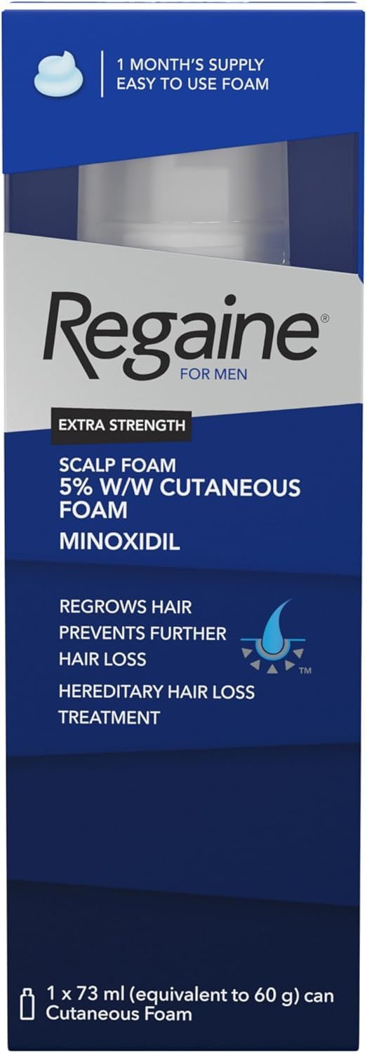 Regaine For Men Extra Strength Foam - Scientifically Proven To Help Stop Hereditary Hair Loss - Minoxidil Foam for Hair Regrowth - 73ml, Packaging may vary