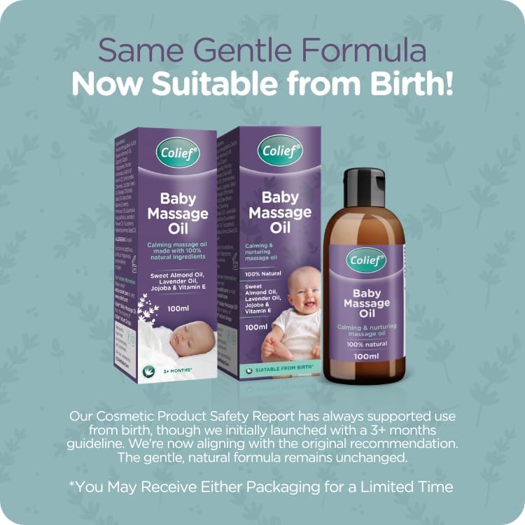 Colief Baby Massage Oil | Soothing Oil For Infants | Made With 100% Natural Ingredients Including Sweet Almond Oil, Lavender Oil, Jojoba & Vitamin E | Suitable From Birth 100ml Halalzen