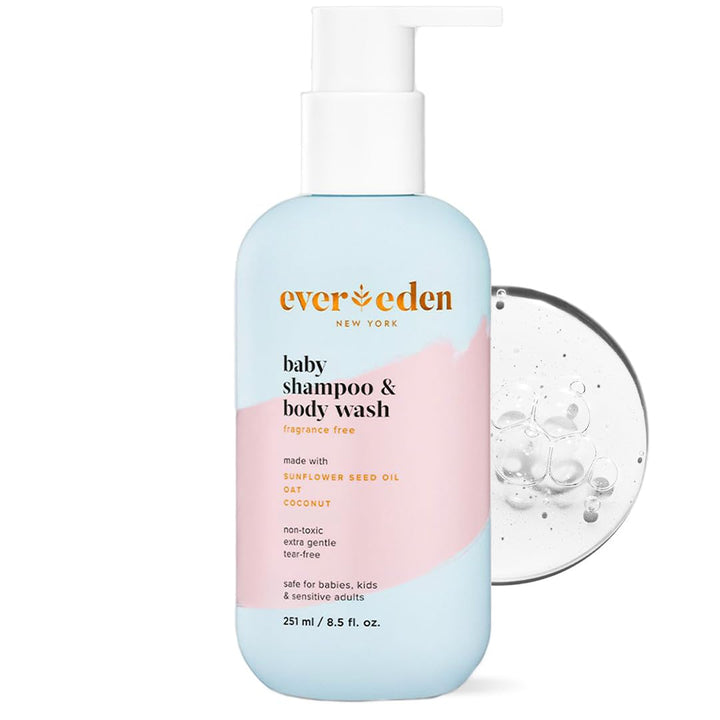 Evereden Baby Shampoo & Body Wash 2-in-1, 8.5 fl oz | Gentle, Non-Toxic, Fragrance-Free, Hydrating Formula for Sensitive Skin Halalzen