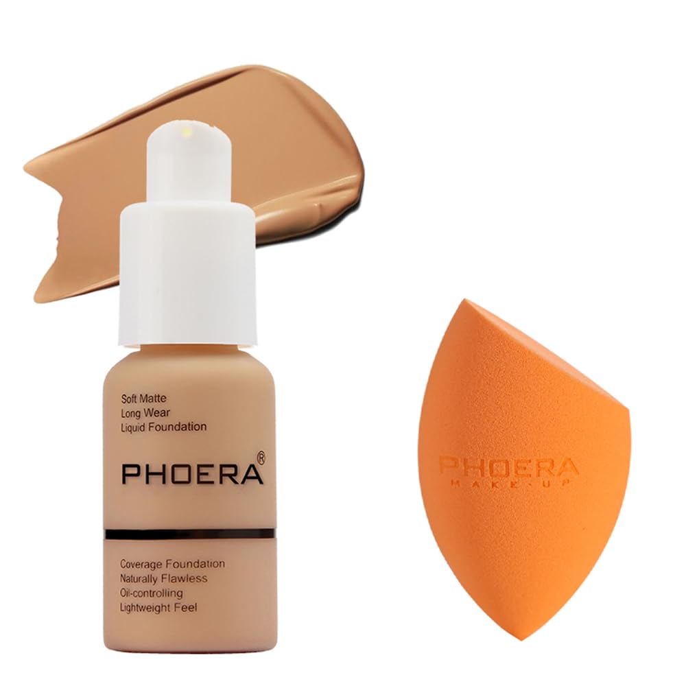 PHOERA Foundation - Flawless Soft Matte Liquid Foundation with 24 HR Oil Control and Concealer, Full Coverage Makeup for a Smooth, Long-Lasting Look, Waterproof 30ml (102 Nude) Halalzen