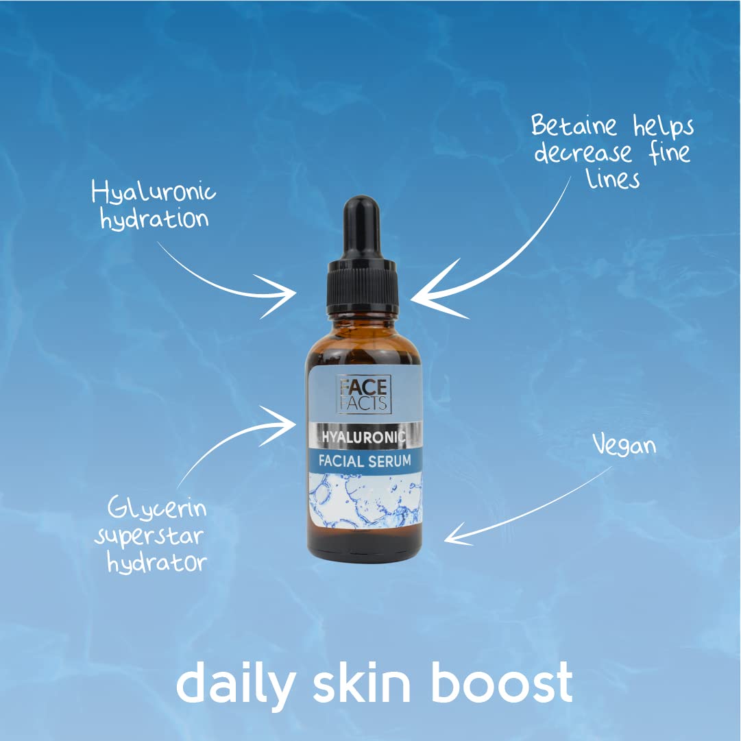 Face Facts Hyaluronic Facial Serum | Sodium Hyaluronate + Glycerin + Betaine | Smooth + Plump + Hydrate | 30ml