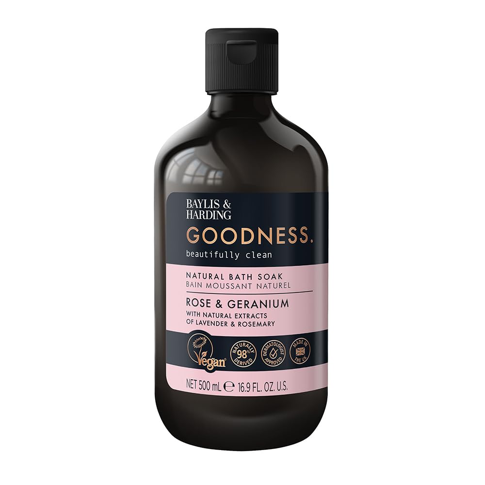 Baylis & Harding Goodness Rose & Geranium Natural Body Wash, 500 ml (Pack of 3) - Vegan Friendly