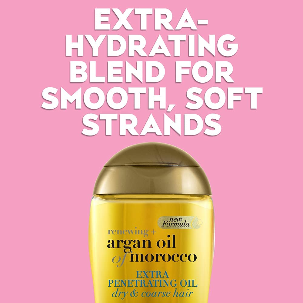 OGX Renewing + Argan Oil of Morocco Hair Oil, Extra Strength Penetrating Serum Treatment for Dry, Damaged, Frizzy, Curly & Coarse Hair, Cold-Pressed Argan Oil, Shine, 3.3 Fl Oz Halalzen