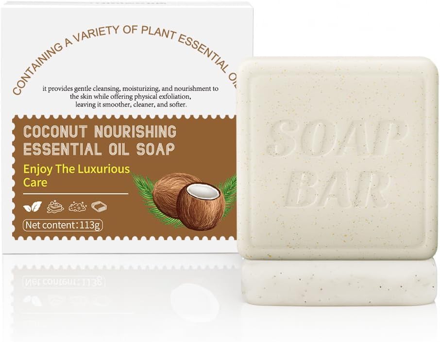 Botanical Natural Soaps,Womens Nourishing Essential Oil Soap Bar,3.98oz,Moisturising Handmade Soap for Face & Body,Coconut Halalzen