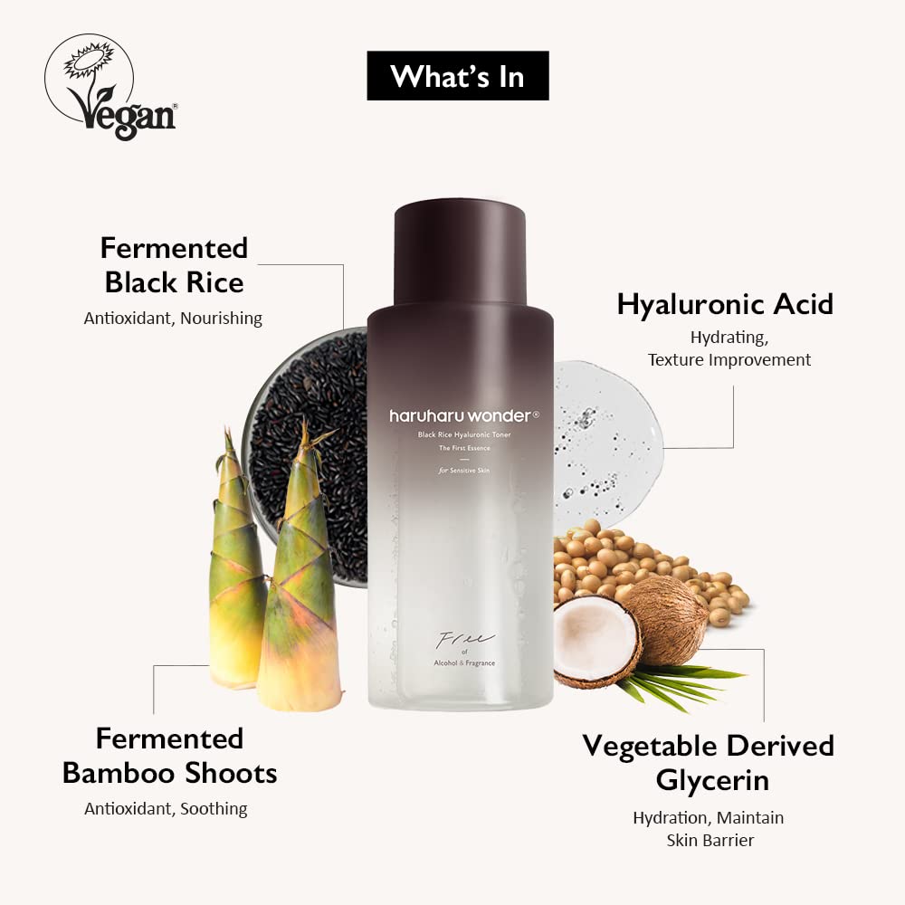 haruharu Wonder Black Rice Hyaluronic Toner for Sensitive Skin, Alcohol Free, Fragrance Free, Deep Hydration, Glass Skin, Korean Skincare, Vegan, Cruelty-Free, 300ml