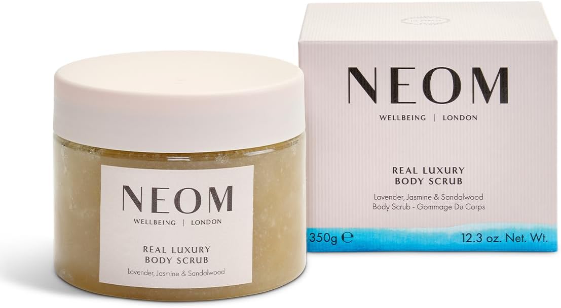 NEOM- Real Luxury Body Scrub | Luxury Body Scrub | Lavender & Sandalwood | 100% Natural Fragrance | Scent to De-Stress | Organic Vegan Hydrating Body Scrub