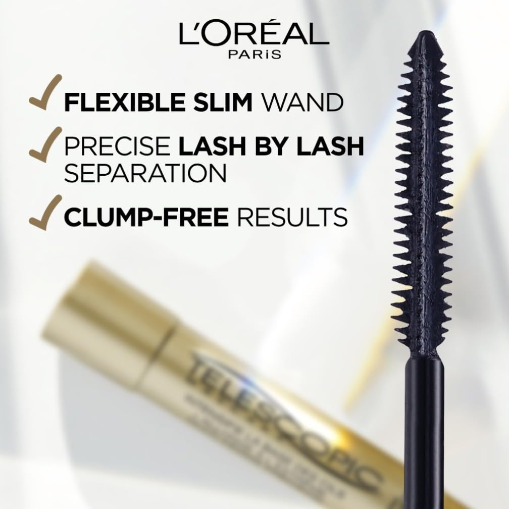 L'Oréal Paris Mascara, Telescopic Original Mascara to Achieve Dramatic Length & Definition, Up to +71% Lengthening Effect, Smudge-Resistant and Long-Wearing Formula for Up to 36H Wear, 8ml Halalzen