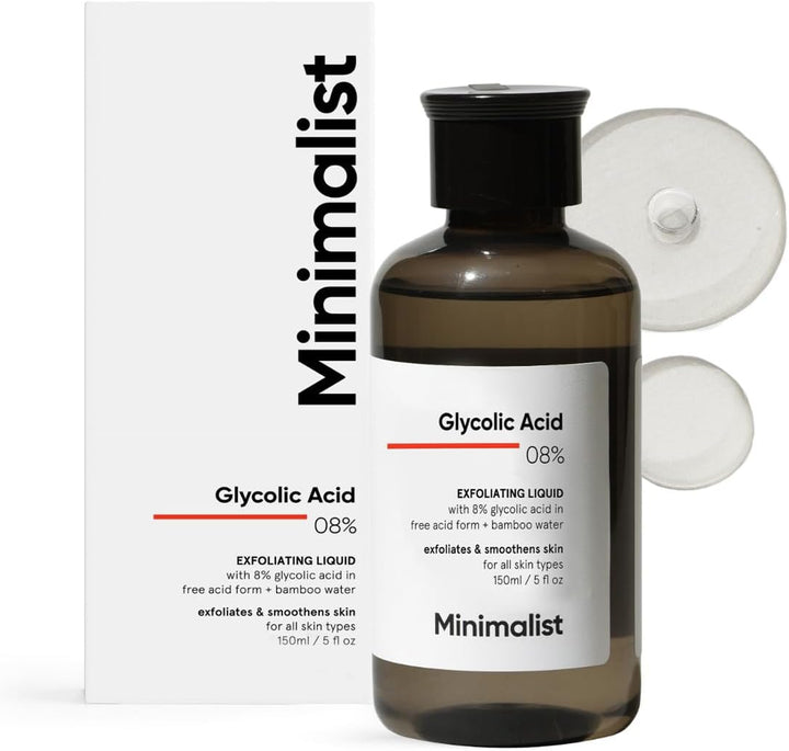 Minimalist 8% Glycolic Acid Toner for Glowing Skin | Multi-Functional Exfoliating Toner with Bamboo Water for Body, Face, Underarms & Scalp | For Women & Men | 5 Fl Oz / 150 ml Halalzen