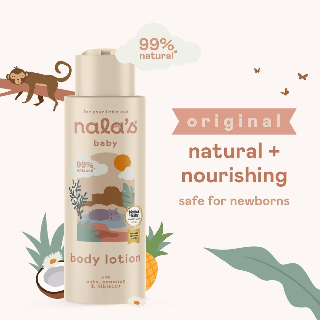 Nala's Baby Body Lotion | Award-winning | 99% Natural | Dermatologically-tested and Paediatrician-approved | Nourishing Blend of Soothing Oat and Coconut Oil | Vegan | 400ml | Nalas Baby Halalzen