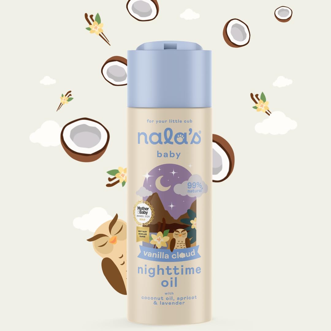 Nala's Baby Nighttime Oil Vanilla Cloud | Award-winning |99% Natural | Paediatrician-approved | Shea Butter, Cocoa Butter and Camomile | Vegan | 200ml | Nalas Baby Halalzen