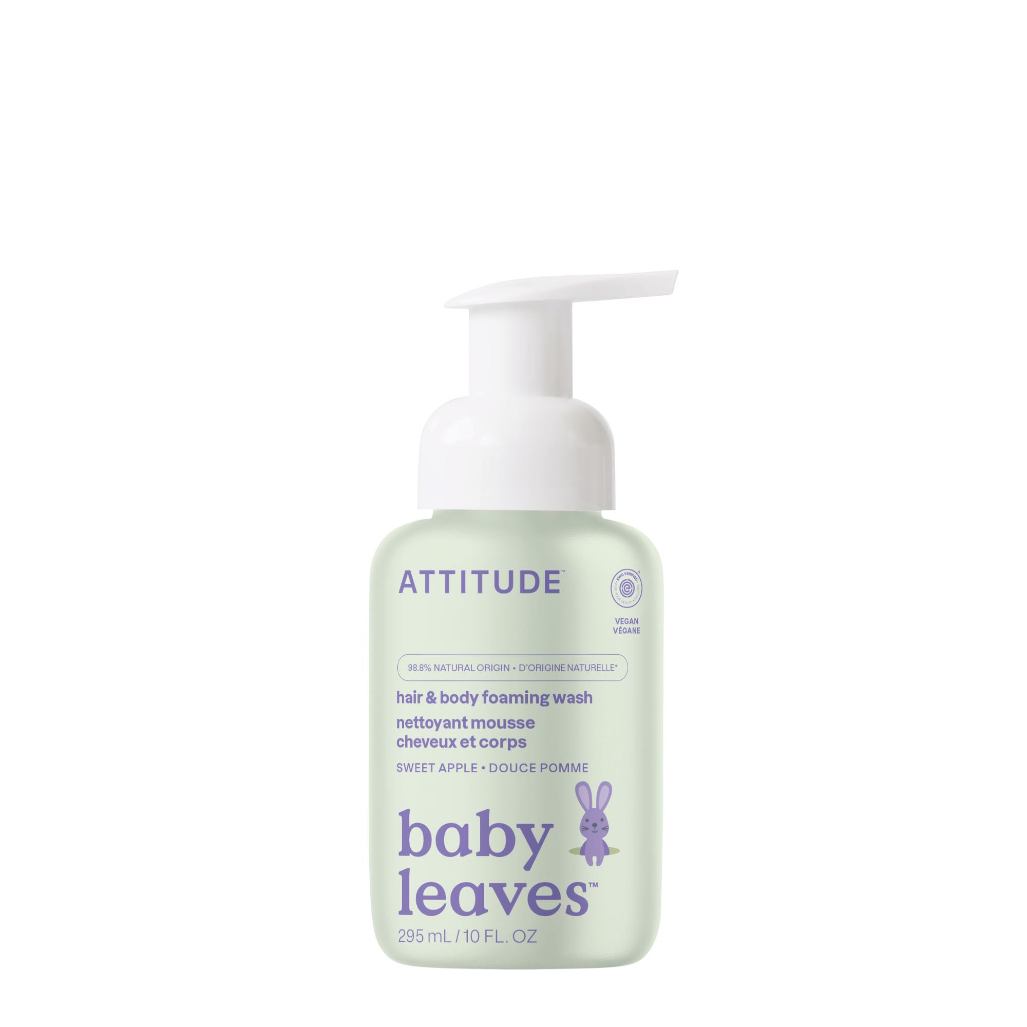 ATTITUDE 2-in-1 Hair and Body Foaming Baby Wash, EWG Verified Shampoo Soap, Dermatologically Tested, Made with Naturally Derived Ingredients, Vegan, Unscented, 295 mL
