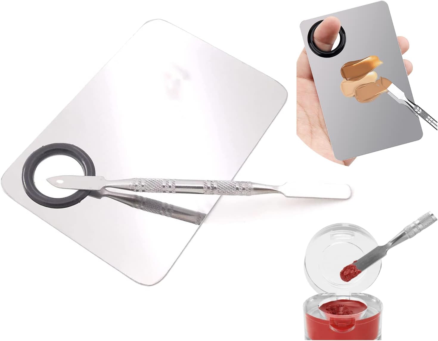 1pcs Makeup Mixing Palette,Makeup Spatula&Makeup Palette,Foundation Mixing Palette,Professional Cosmetic Makeup Palette with Stainless Steel Spatula Tool for Mixing Foundation Nail Art Makeup Tools Halalzen