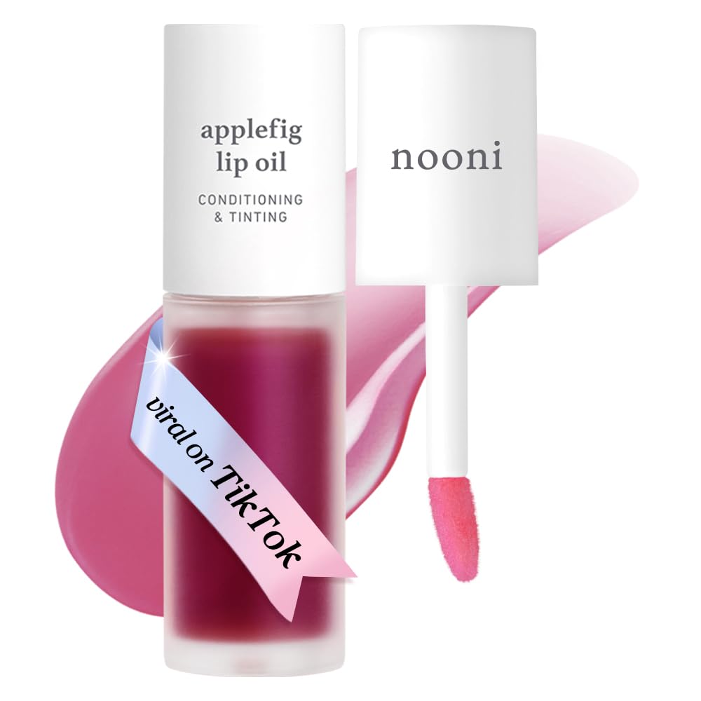 NOONI Korean Vegan Lip Oil - Appleberry | Lip Stain, Gift, Long-Lasting, Moisturising, Plumping, Revitalising for Dry Lips, Waterproof, No Peel Off, 0.12 Fl Oz
