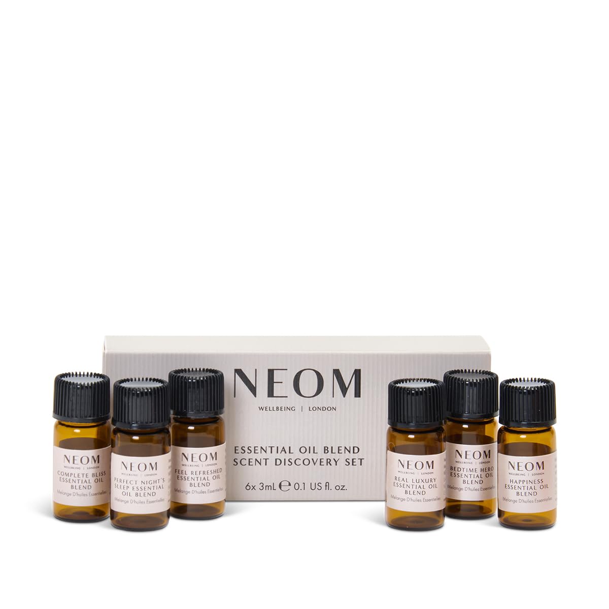 NEOM Essential Oil Blend Scent Discovery Set, 6 x 3ml Mini Size I Our Bestselling Blends I Compatible with Neom Wellbeing Pod or Wellbeing Pod Luxe I 100% Natural