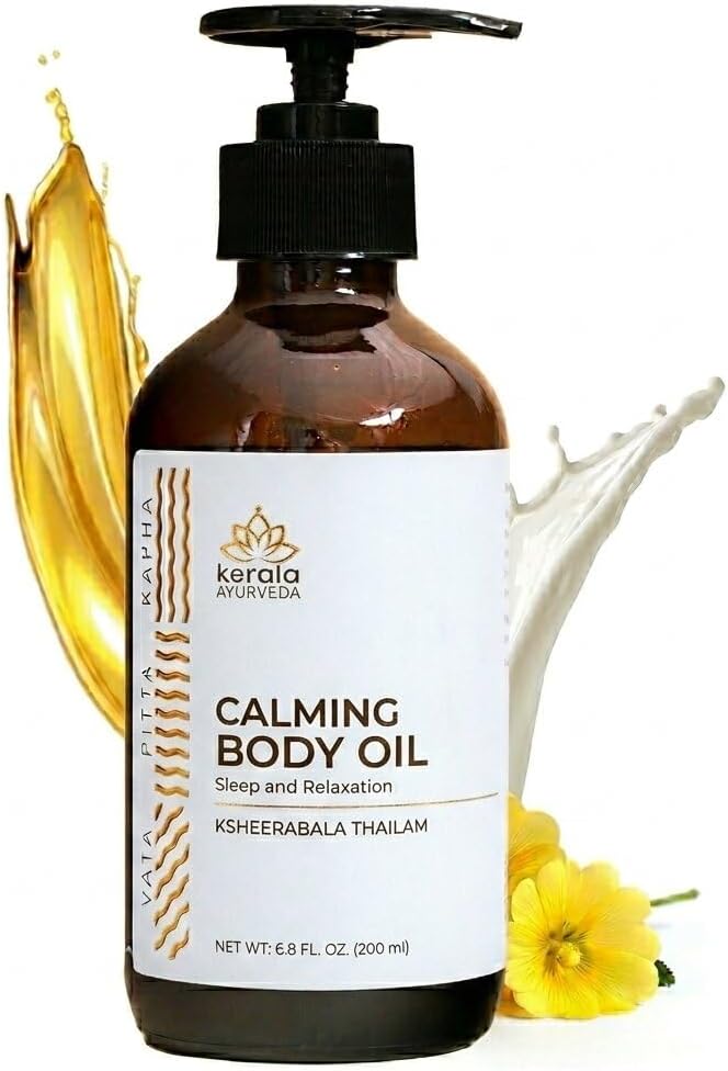 Kerala Ayurveda Calming Body Oil for Relaxation and Sleep (6.8 Fl Oz) | Ksheerabala Thailam | Herbal Foot Massage Oil to Destress & Rejuvenate | Non-Habit Forming | Ayurvedic Recipe for Relaxation