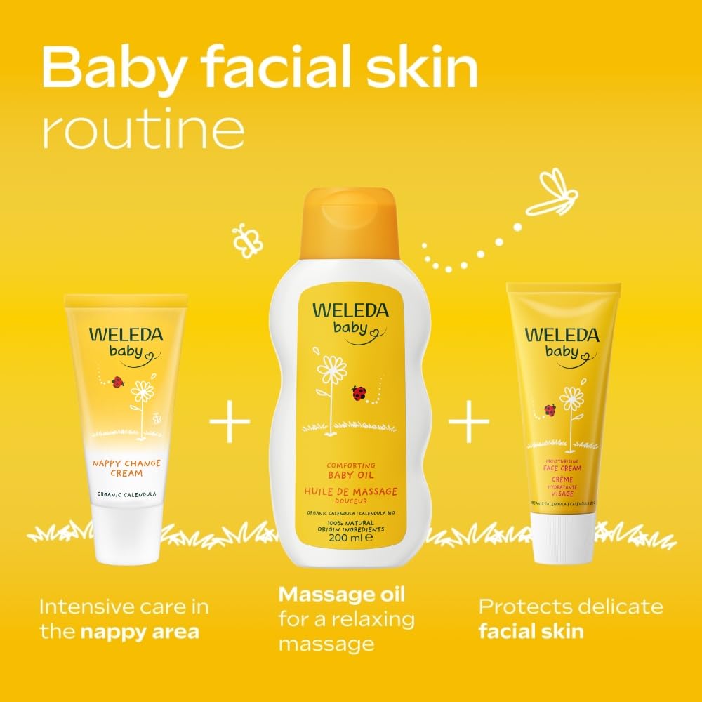 Weleda Baby Face Cream, Calendula Moisturiser, Moisturising Cream for Baby, Delicate Skin, Dermatologically Tested, Gentle Protection, Developed by Professionals, Lanolin, 50ml Halalzen