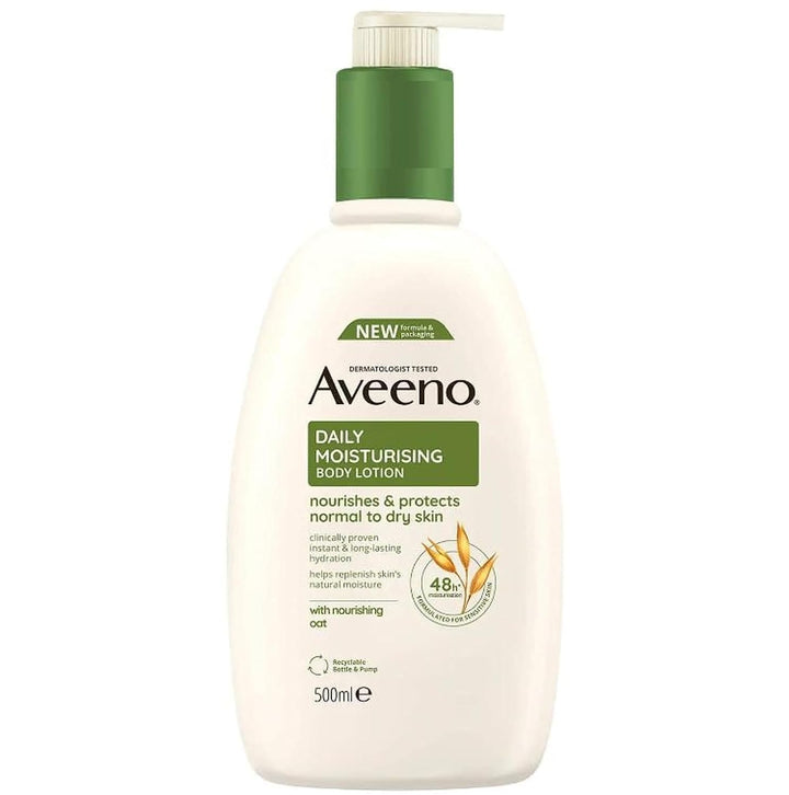 Aveeno Daily Moisturising Body Lotion 500 ml for Sensitive Skin, Enriched with Nourishing Oats, Provides Long-Lasting Hydration and Soothes Dry, Irritated Skin Effectively Halalzen