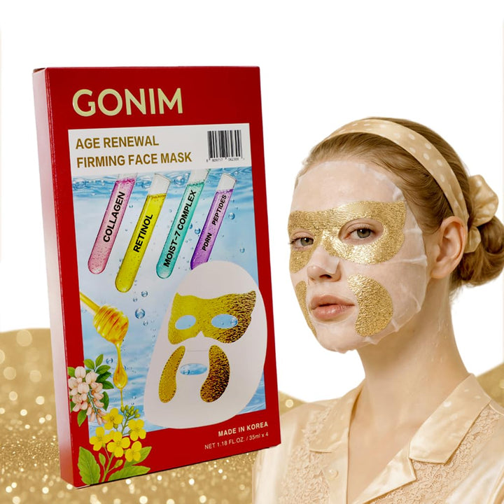 GONIM Korean Face Mask with Integrated Eye Patches with PDRN, Caffeine, Retinol, Collagen Face Mask, Hydrating Face Masks, Hyaluronic Acid Serum Sheet Mask Korean Skin Care Anti Aging 35ml/1.18ozx4 Halalzen