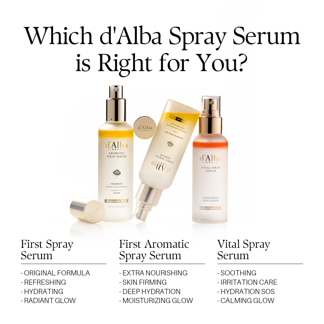 d'alba Italian White Truffle First Spray Serum, Vegan Skincare, Hydrating Facial Mist for Dry and Sensitive Skin, Glow Mist, Surfactant Free, Multifunctional Spray Halalzen