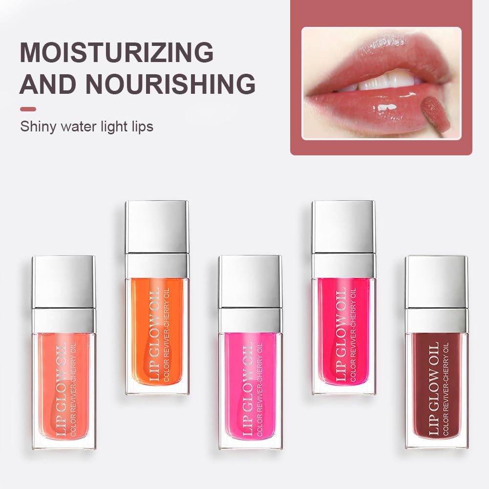 AOOWU Plumping Lip Oil Tinted, Moisturizing Long Lasting Nourishing Lip, Hydrating Gloss Tint Lipstick for Women, Glitter Shine Liquid Lipstick, Glaze Makeup Cosmetic, 015 - Cherry red, Pack of 1