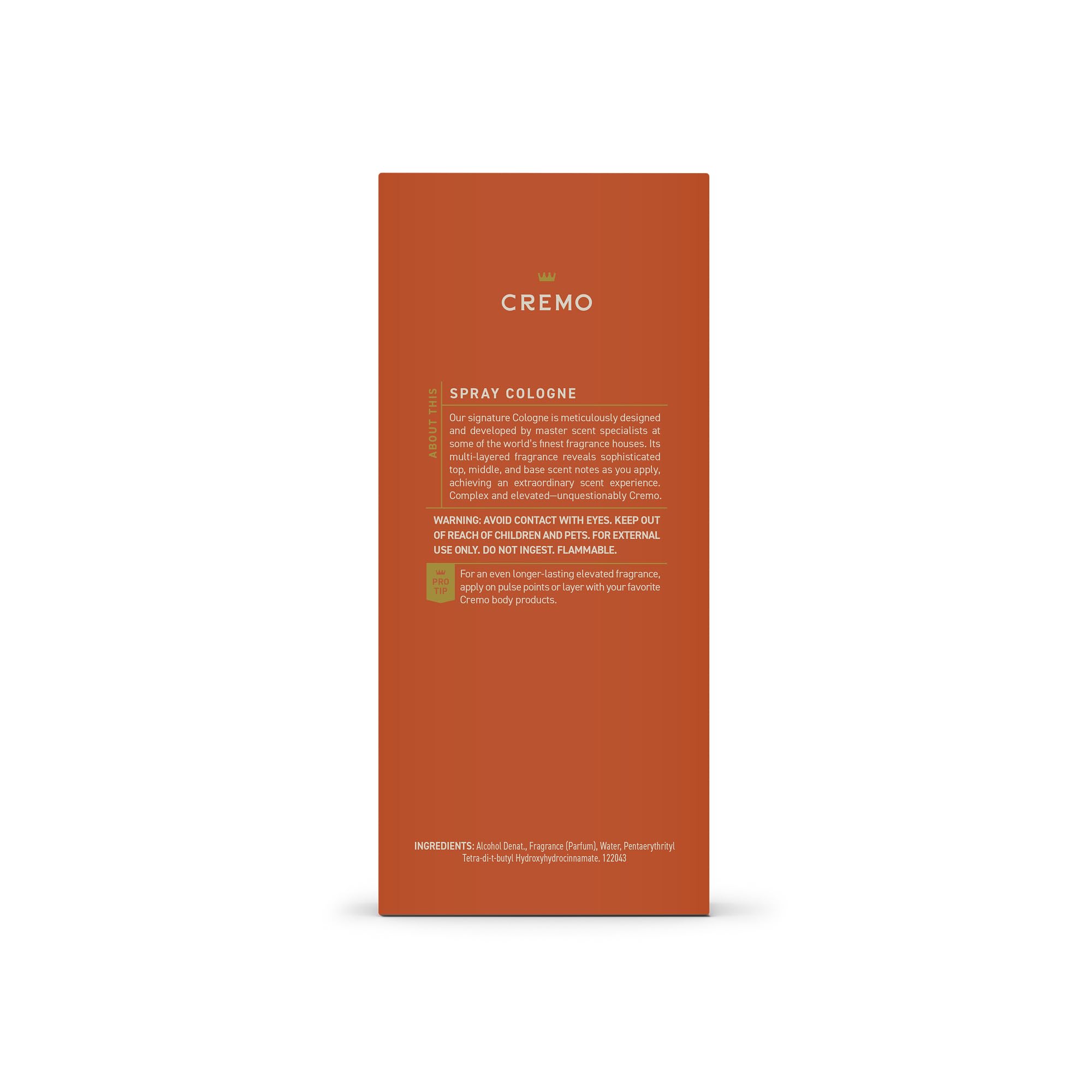 Cremo Cologne Homme - Eau de Cologne en Spray Épices et Vanille Noire pour Homme, Une Explosion d'Épices Vibrantes, de Bois Foncés et de Vanille Noire, Parfums Homme Signature Multi-Couches, 100 ml