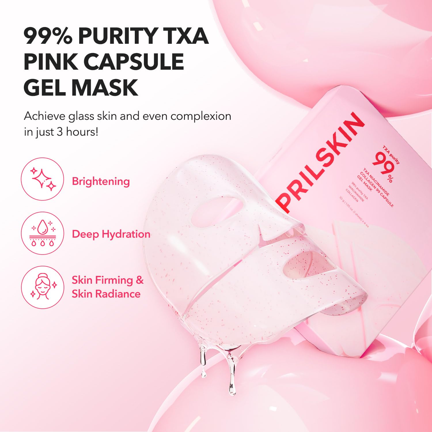 APRILSKIN TXA Pink Capsule Gel Mask | Overnight Face Mask for Glass Glow Skin I 99% High-Purity Tranexamic Acid 3 for uneven skin tone I Elasticity, Hydrating and Firming I Korean Skincare I 30g x 4ea Halalzen